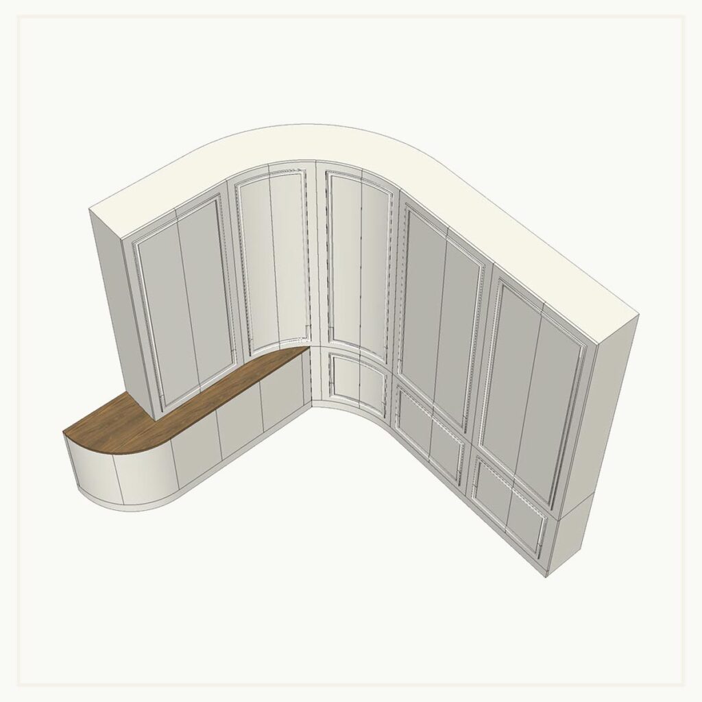 Architecture d'intérieur - agencement - rangement - courbé - sur mesure - classique - bois - haussmanien - modélisation - dessin - architecte d'intérieur