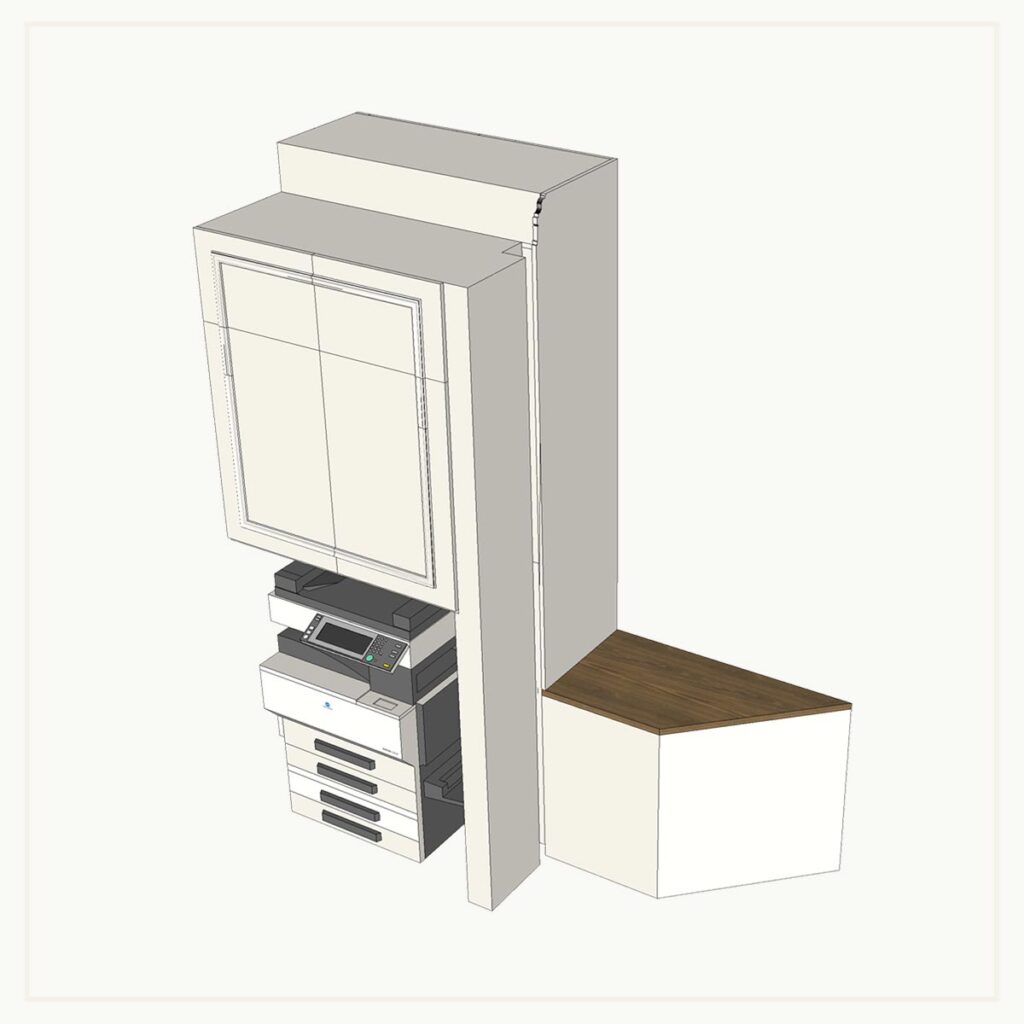 Architecture d'intérieur - agencement - rangement - sur mesure - imprimante - bureaux - modélisation - dessin - architecte d'intérieur