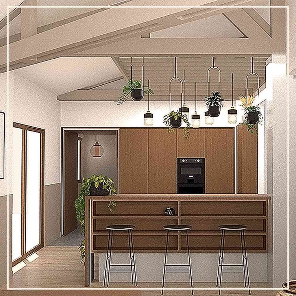 Architecture d'intérieur - cuisine - perspective colorisée - modélisation - dessin - architecte d'intérieur
