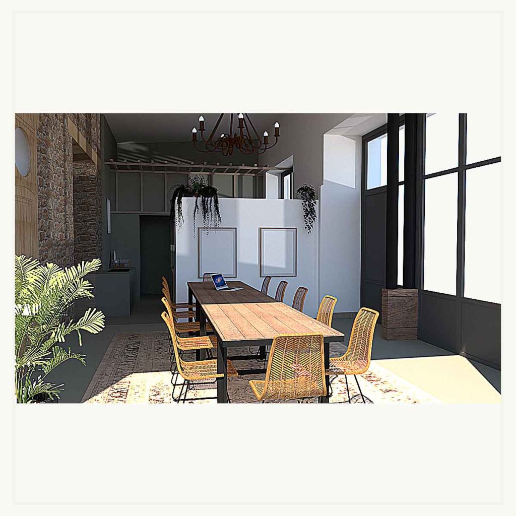 Architecture d'intérieur - cuisine - salle à manger - modélisation - dessin - architecte d'intérieur