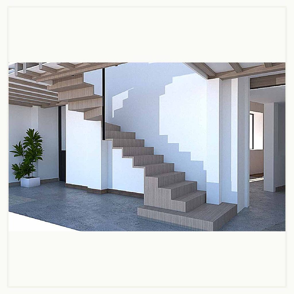 Architecture d'intérieur - escalier - moderne - bois - modélisation - dessin - architecte d'intérieur