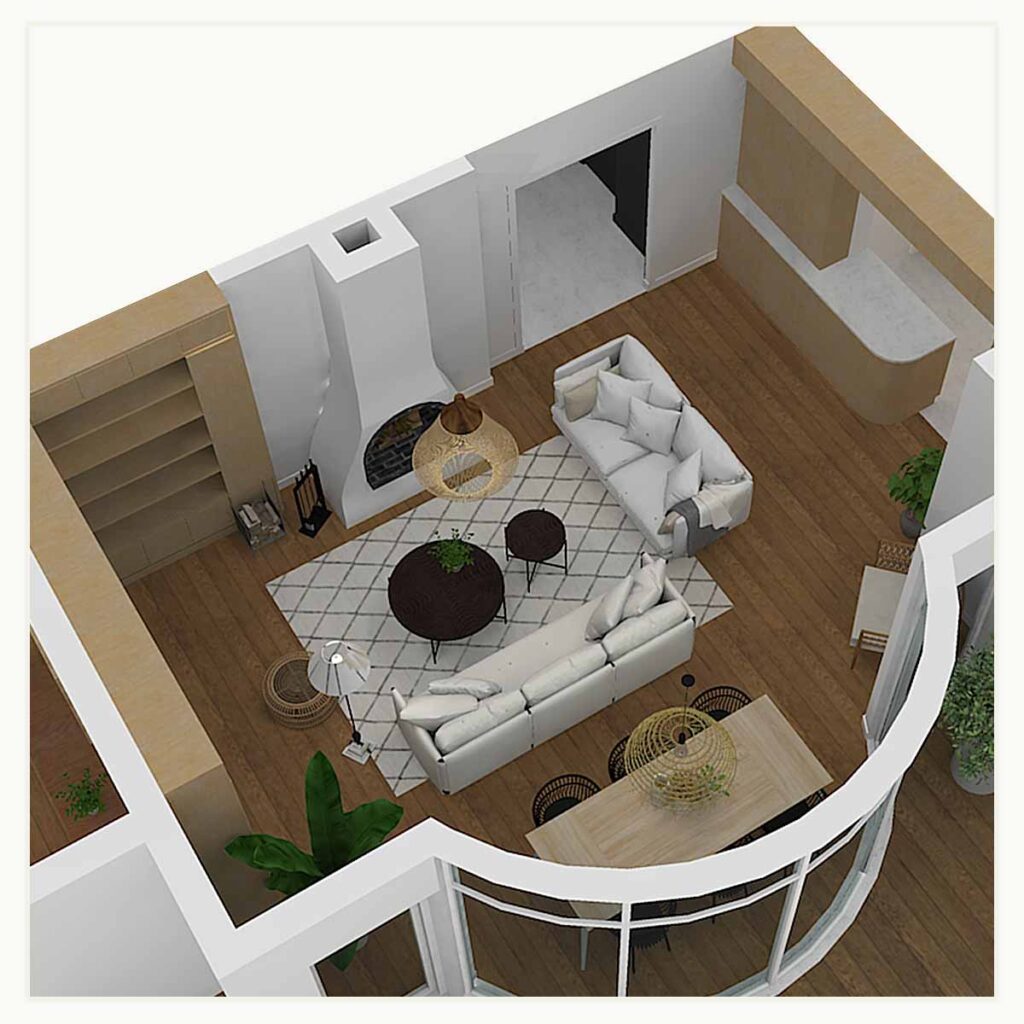 Architecture d'intérieur - maison - axonométrie - salon - perspective - modélisation - dessin - architecte d'intérieur