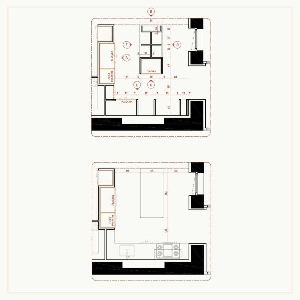 architecture d'intérieur - plan - cusine - îlot central - maison - appartement - architecte d'intérieur