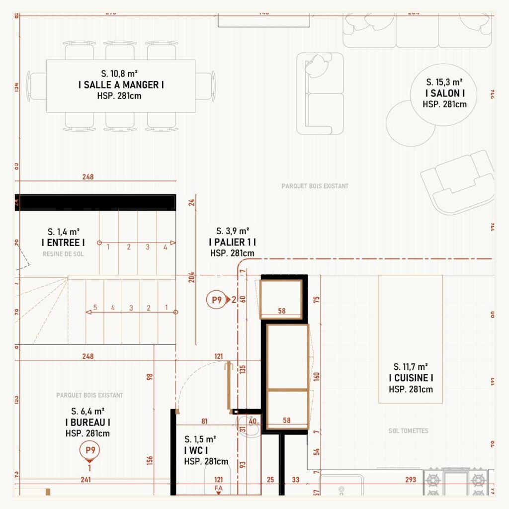 architecture d'intérieur - plan - rez-de-chaussée - maison - appartement - architecte d'intérieur